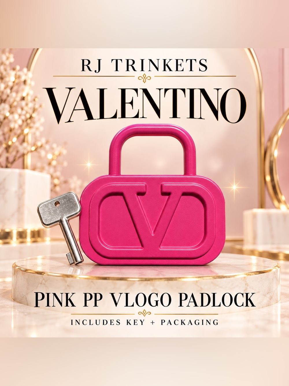 Valentino Hot Pink VLogo Padlock Key Charm